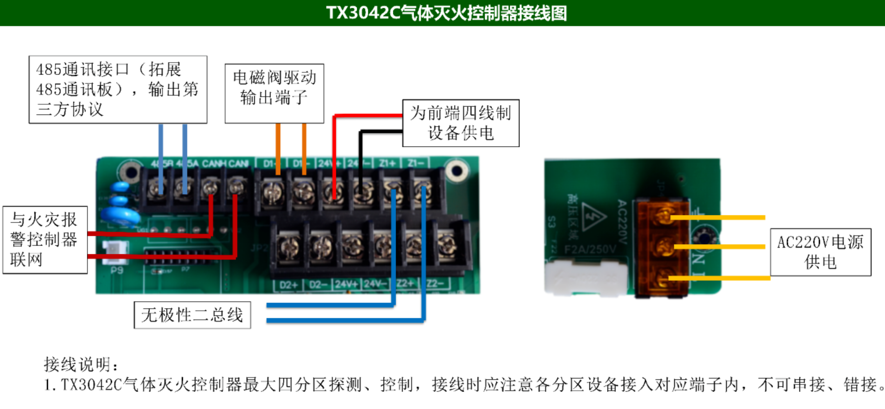 泰和安TX3042C氣體滅火控制器接線圖